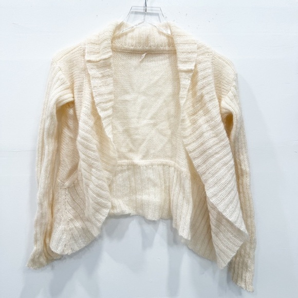 Free People Mohair Ruffle Trim Open Front Crop Cardigan Sweater Ivory Soft - Picture 1 of 8